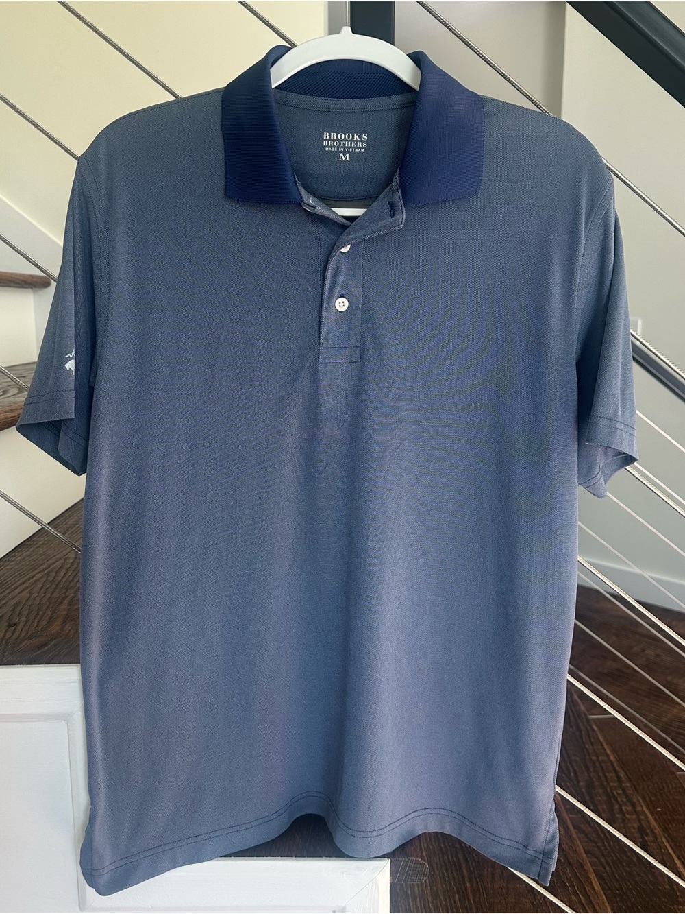 Brooks Brothers Men's Slate Blue Polo with Navy Contrast Collar | Size: Medium